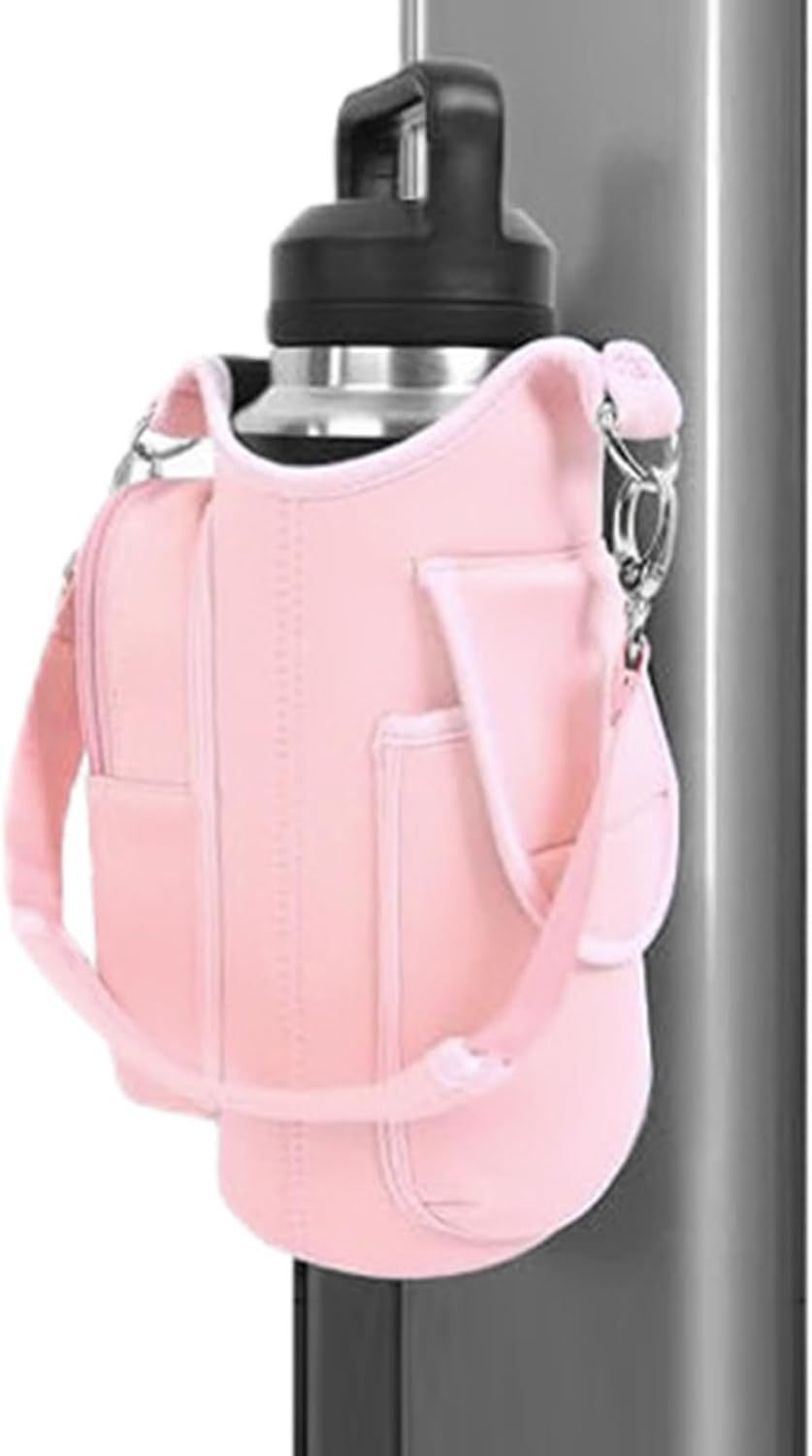 Portable Water Bottle Holder with Adjustable Shoulder Strap and Storage Compartments