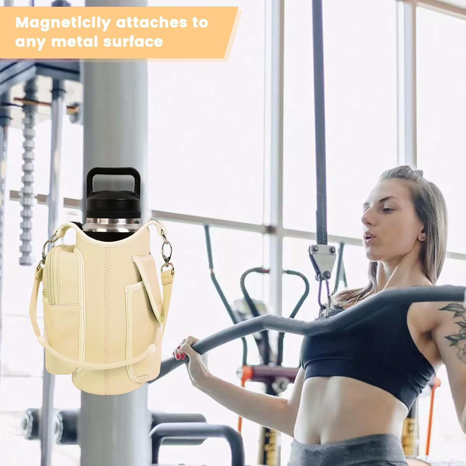 Portable Water Bottle Holder with Adjustable Shoulder Strap and Storage Compartments