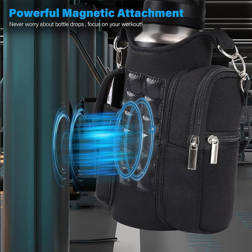 Portable Water Bottle Holder with Adjustable Shoulder Strap and Storage Compartments