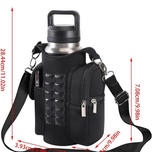 Portable Water Bottle Holder with Adjustable Shoulder Strap and Storage Compartments