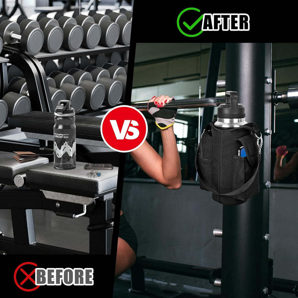 Portable Water Bottle Holder with Adjustable Shoulder Strap and Storage Compartments