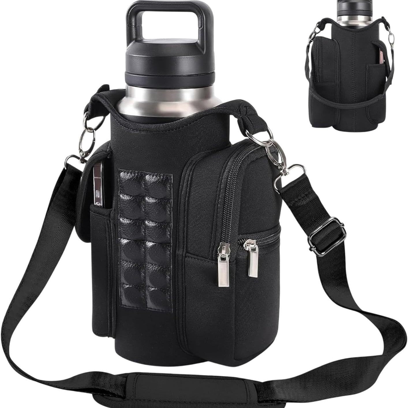 Portable Water Bottle Holder with Adjustable Shoulder Strap and Storage Compartments